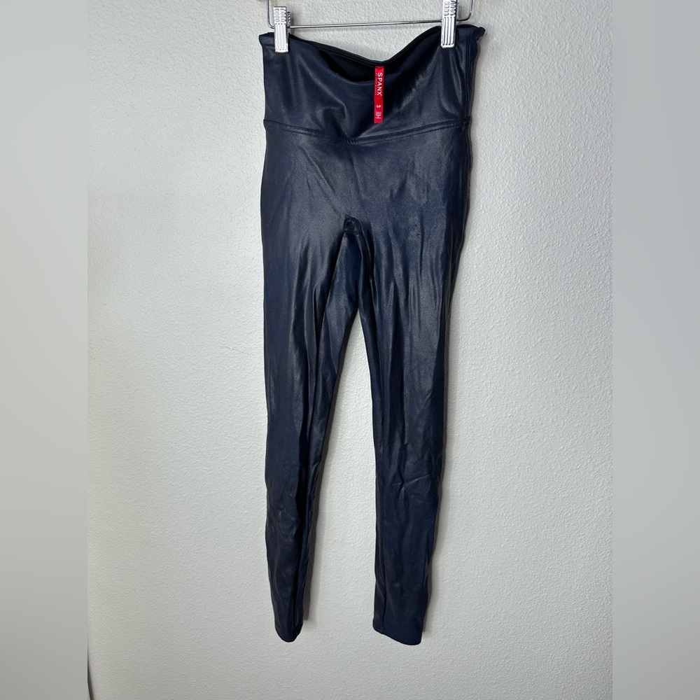 Spanx faux leather leggings small navy